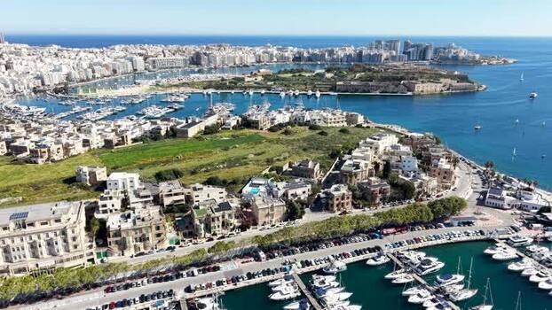 Aerial view of yachts in the harbor and Manoel Island Malta. Aerial view of yachts in the harbor and Manoel Island Malta.