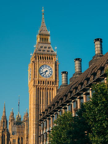 London United Kingdom 19 June 2025 View of the Elizabeth Tower known as Big Ben stands tall against a vibrant blue sky its clock face gleaming warmly beside the Houses of Parliament. London United Kingdom 19 June 2025 View of the Elizabeth Tower known as Big Ben stands tall against a vibrant blue sky its clock face gleaming warmly beside the Houses of Parliament.