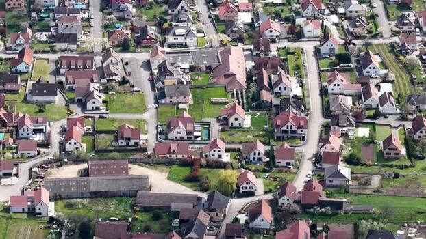 Aerial view of rooftops and streets France.