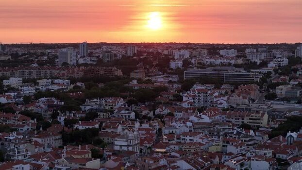 Aerial view of Cascais cityscape at sunset Portugal. Aerial view of Cascais cityscape at sunset Portugal.