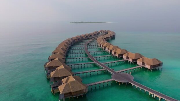 Aerial view of small tropical island Maldives.