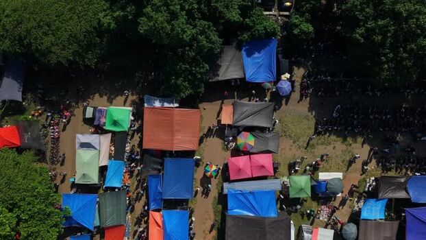 Aerial view of Bonyokan Pasar Legi market Indonesia.