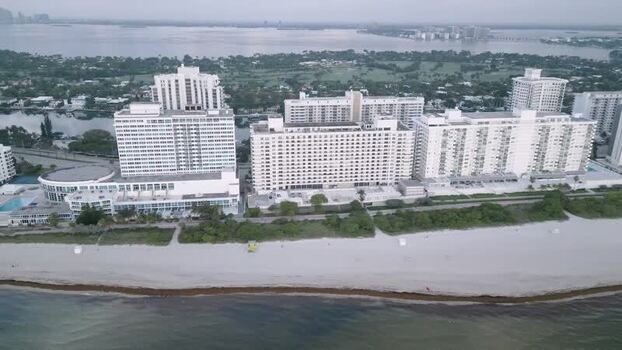 Aerial view of Miami Beach hotels and coastline United States. Aerial view of Miami Beach hotels and coastline United States.