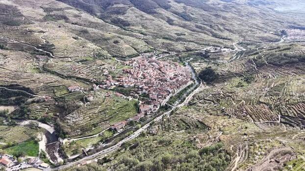 Aerial view of Cabezuela del Valle town Spain.