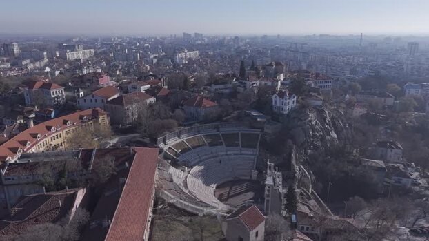 Aerial view of Ancient Theatre of Philippopolis in Plovdiv Bulgaria.