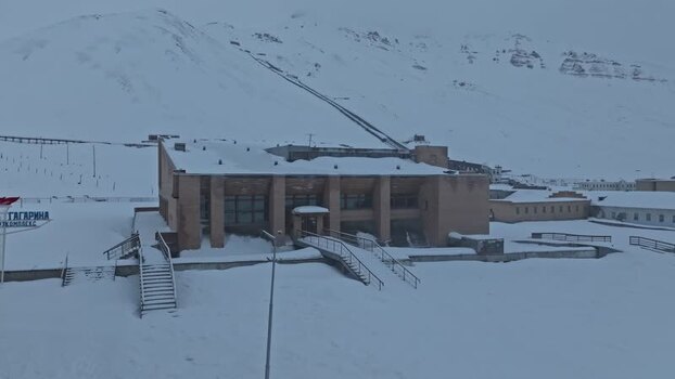 Aerial view of Pyramiden cultural center Svalbard and Jan Mayen.