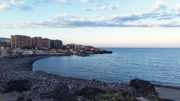 Aerial view of the rocky coastline and urban buildings Italy. Aerial view of the rocky coastline and urban buildings Italy.