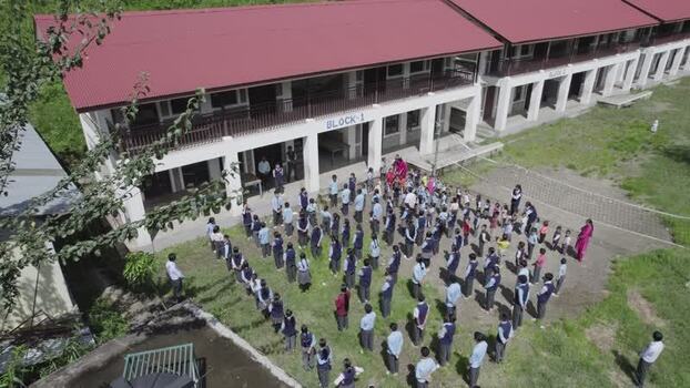 Aerial view of school assembly in Syapru Besi Nepal.