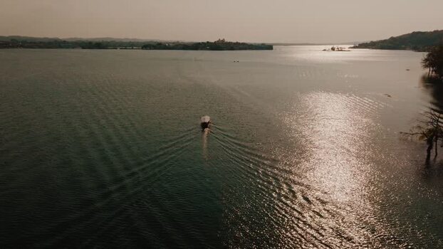 Aerial view of Island of Flores in Peten Department Guatemala.