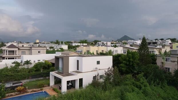 Aerial view of modern house near Trou Aux Cerfs Mauritius.