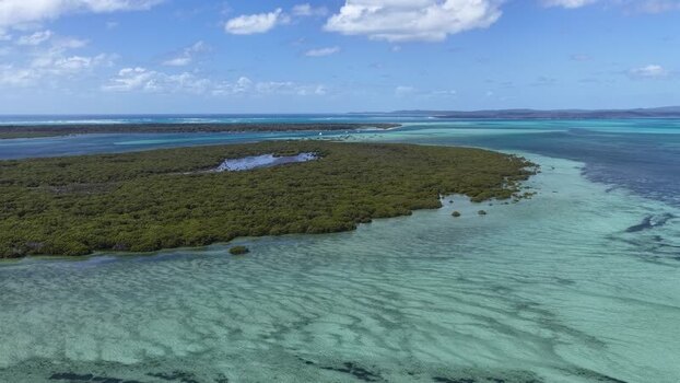 Aerial view of Day s Gutter sand bank at Moreton Island Australia.