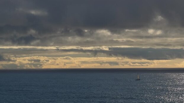 Aerial view of a sailboat on the Atlantic ocean Portugal.
