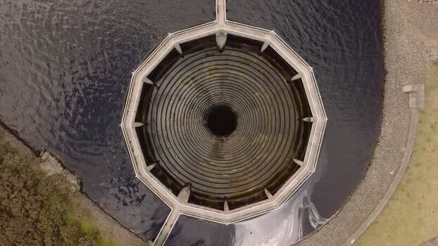 Aerial view of Whiteadder Reservoir spillway in Duns United Kingdom. Aerial view of Whiteadder Reservoir spillway in Duns United Kingdom.