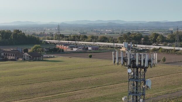 Aerial view of telecommunications tower in Fiorenzuola d Arda Italy. Aerial view of telecommunications tower in Fiorenzuola d Arda Italy.