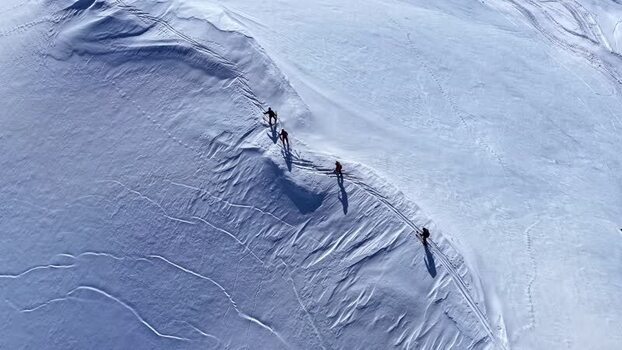Aerial view of skiers in Nauders Austria.