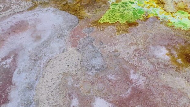Aerial view of the colorful hydrothermal fields of the Danakil Desert Ethiopia. Aerial view of the colorful hydrothermal fields of the Danakil Desert Ethiopia.