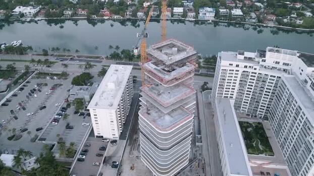 Aerial view of high rise construction in Miami Beach United States. Aerial view of high rise construction in Miami Beach United States.