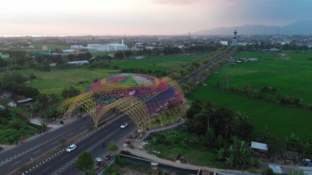 Aerial view of colorful dome structure in Mataram Indonesia.