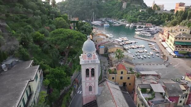 Aerial view of Portofino harbor and church Italy. Aerial view of Portofino harbor and church Italy.