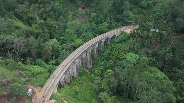 Aerial view of Nine Arches Bridge in Sri Lanka.