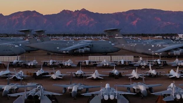 Aerial view of aircraft boneyard United States. Aerial view of aircraft boneyard United States.