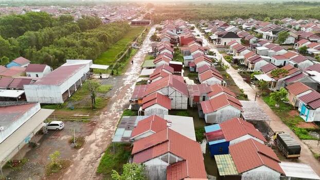 Aerial view of residential area in Barito Kuala Regency Indonesia.