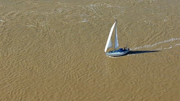 Aerial view of a sailboat on the water United Kingdom.