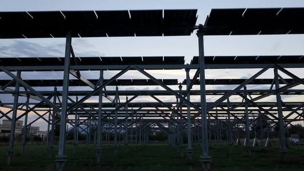 Aerial view of solar farm structure in Terrasini Italy.