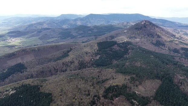 Aerial view of mountains and forests France.