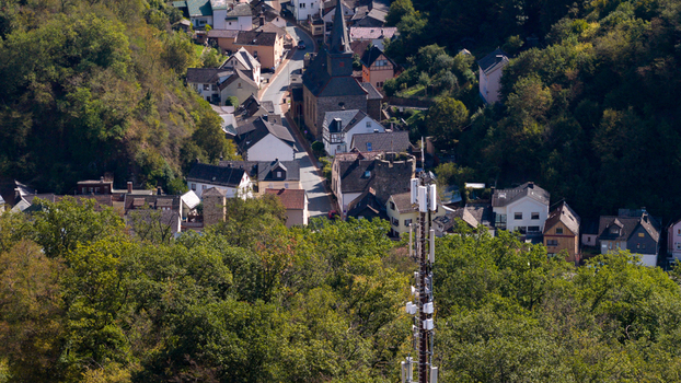 Aerial view of Telecommunications Tower Near Balduinstein on the Lahn River Germany Aerial view of Telecommunications Tower Near Balduinstein on the Lahn River Germany