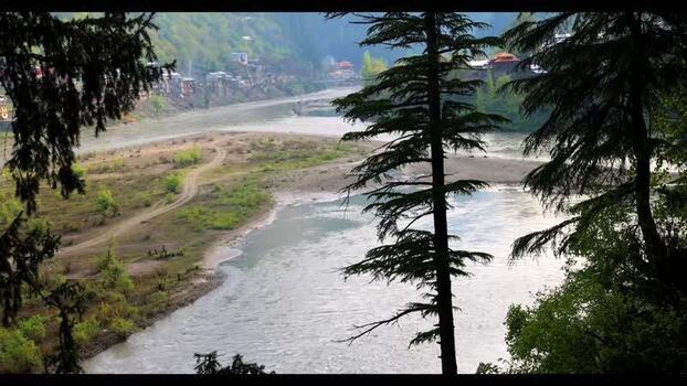 View of the Neelum River flowing through Sharda valley Pakistan.