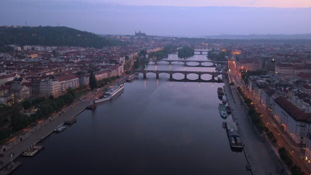 Aerial view of Vltava River and historic bridges Czechia. Aerial view of Vltava River and historic bridges Czechia.