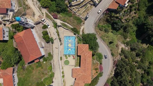 Aerial view of a basketball court in Dhermi Albania.