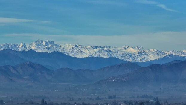 Aerial view of snow capped Andes mountains near Santiago Chile.