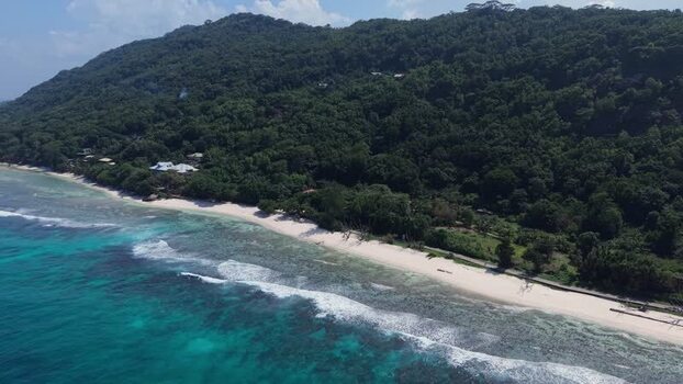Aerial view of Anse Reunion beach Seychelles.