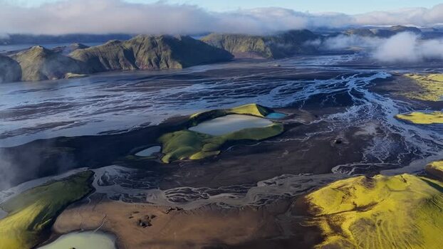 Aerial view of Langisjor lake in the highlands of Iceland.