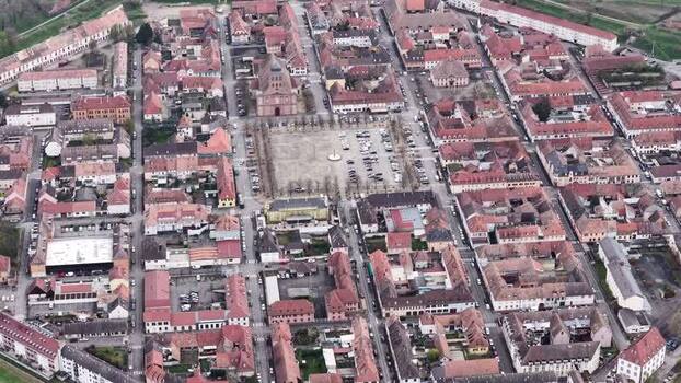 Aerial view of Neuf Brisach city center France.
