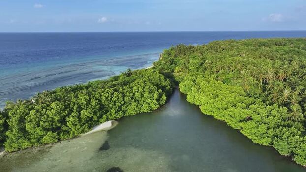 Aerial view of lush tropical vegetation and a lagoon Maldives. Aerial view of lush tropical vegetation and a lagoon Maldives.