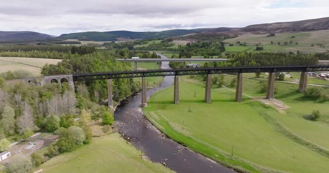 Aerial view of Findhorn Viaduct and river valley United Kingdom. Aerial view of Findhorn Viaduct and river valley United Kingdom.