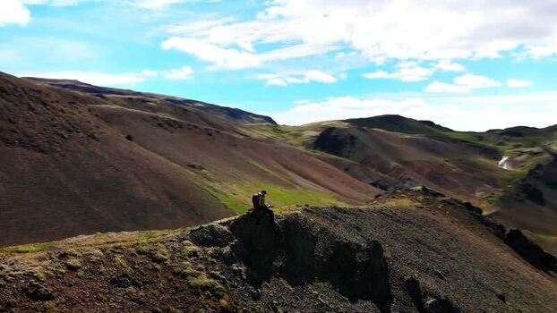 Aerial view of a hiker on the Grensdalur ridge Iceland. Aerial view of a hiker on the Grensdalur ridge Iceland.