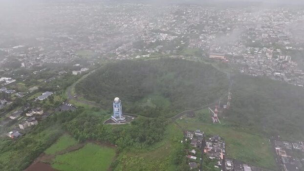 Aerial view of Trou Aux Cerfs Volcano in Curepipe Mauritius.