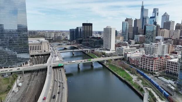 Aerial view of Philadelphia skyline and bridges United States. Aerial view of Philadelphia skyline and bridges United States.