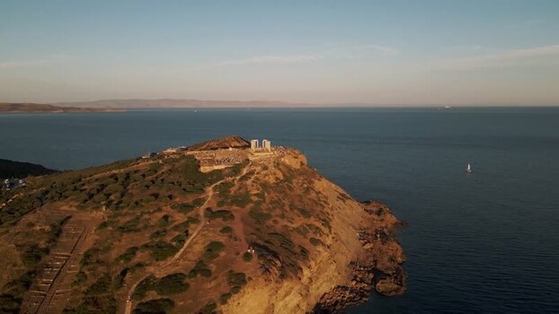 Aerial view of the Temple of Poseidon at Sounion Greece.