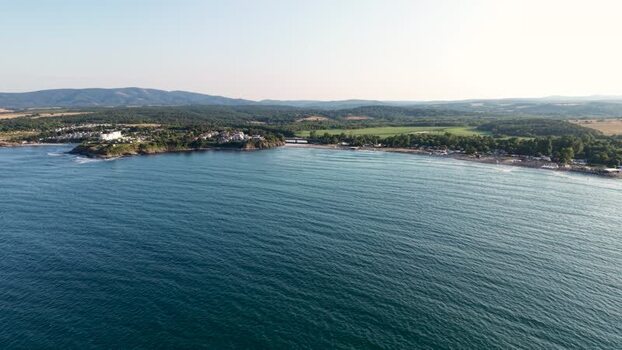 Aerial view of the coastline and beach in Kiten Bulgaria.