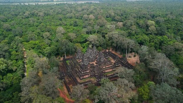 Aerial view of Baphuon temple in the jungle Cambodia. Aerial view of Baphuon temple in the jungle Cambodia.