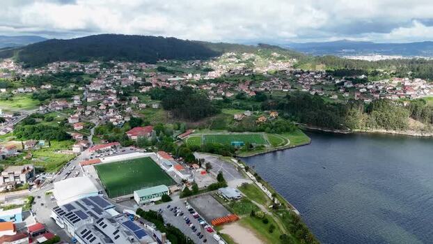 Aerial view of Campo de futbol A Reiboa in Pontevedra Spain.