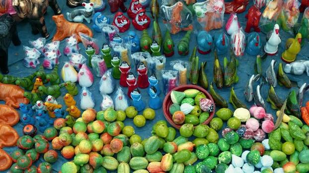 View of colorful traditional clay toys Bangladesh.