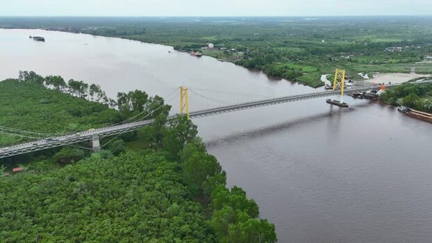 Aerial view of Barito Bridge Indonesia. Aerial view of Barito Bridge Indonesia.