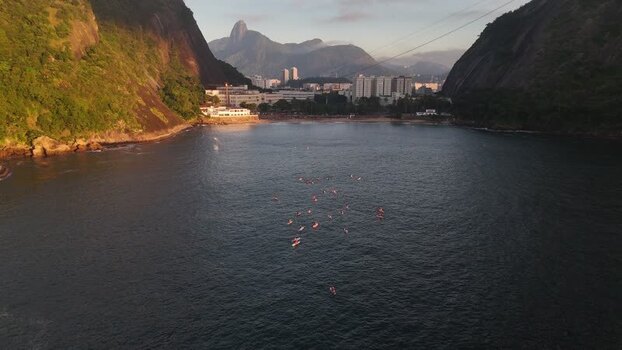 Aerial view of Red Beach with surfers in Rio de Janeiro Brazil. Aerial view of Red Beach with surfers in Rio de Janeiro Brazil.