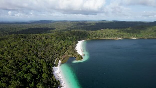 Aerial view of Lake Mckenzie Boorangoora Australia.